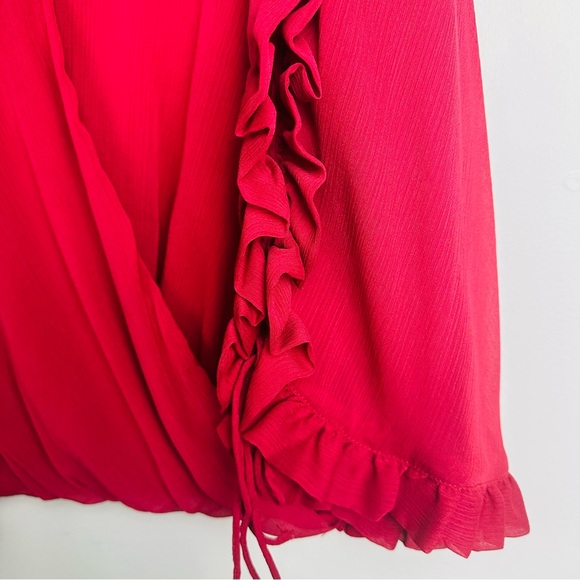 Zara Basic Red Wrap Ruffled Sleeve Blouse Size Large - Picture 4 of 9